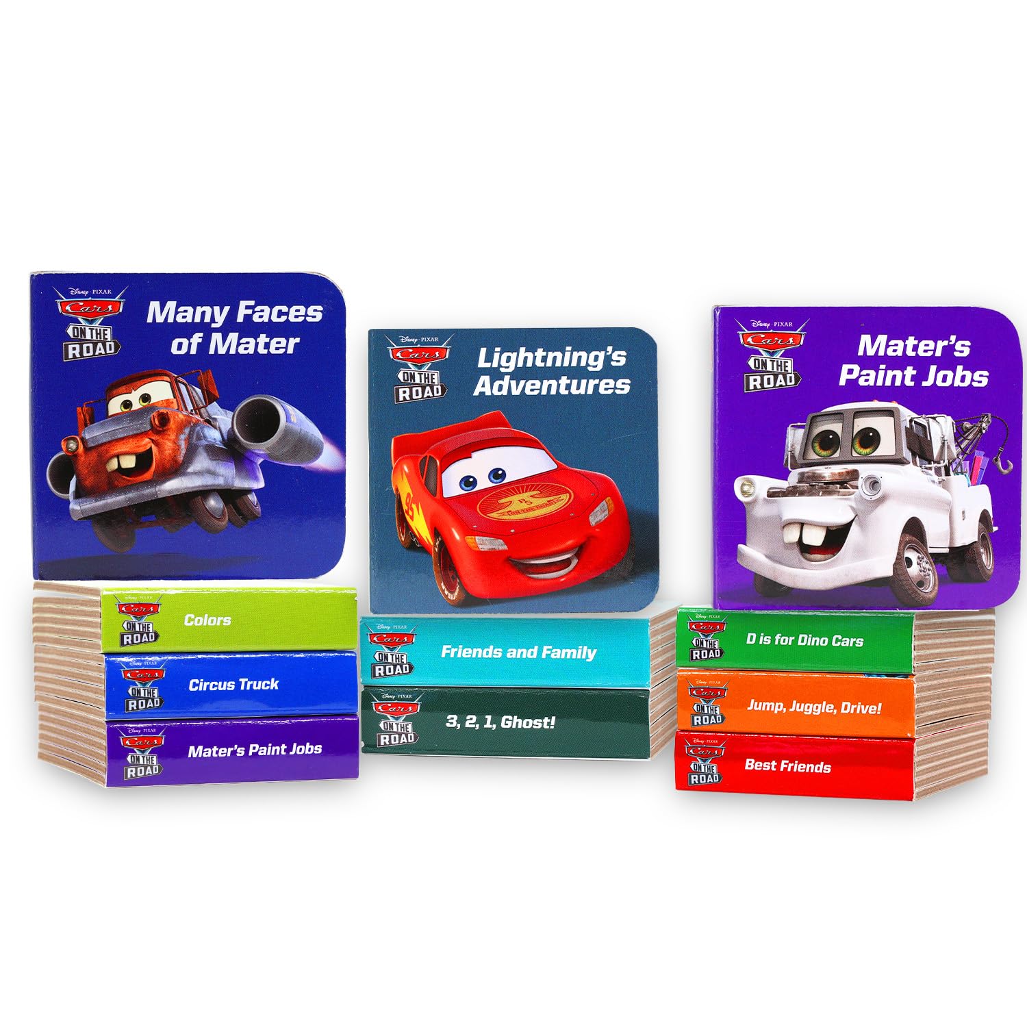 Disney Juego de libros de tablero de Cars para niños pequeños y bebés, paquete con 12 libros de tablero de historias con Lightning McQueen y más libros para niños pequeños