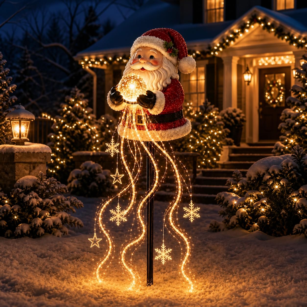 Snowman Magic Fountain, Flowing Snowflake LED Christmas Garden Light Decor (Santa1)