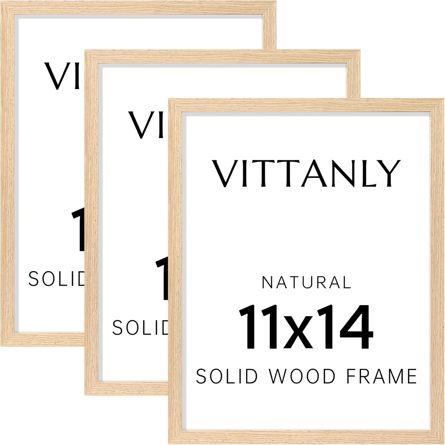 Vittanly 11x14 Picture Frame, Solid Wood Frame with Plexiglass, Includes 8x10 Mat, Wall Hanging for Home Decor, Natural, 3 Pack