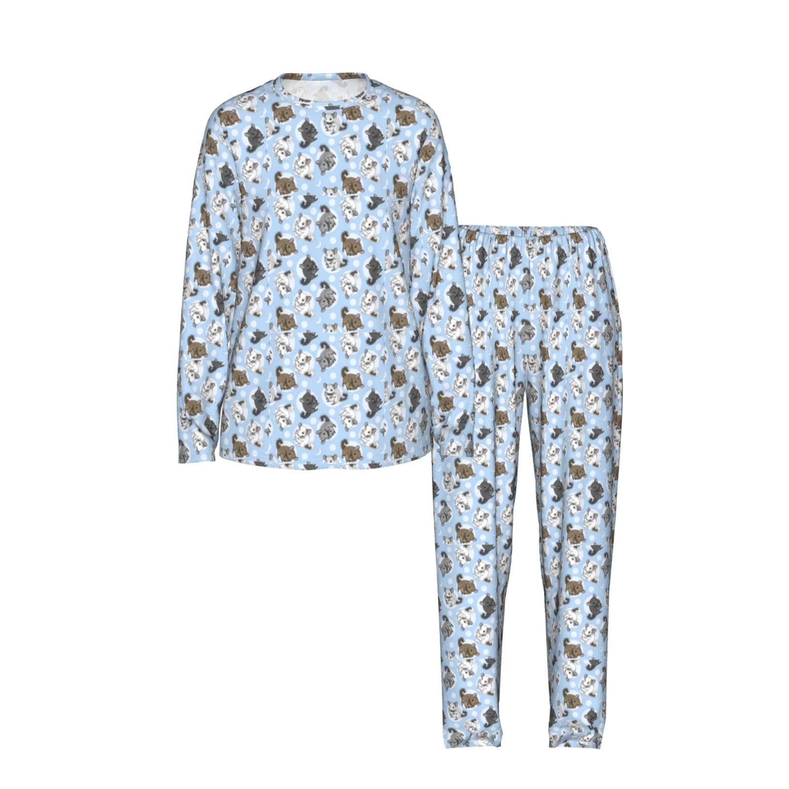 Blu Cincillà E Luna Stampa Delle Donne Maniche Lunghe Pigiama Set Morbido Elastico Coulisse Casual Daywear