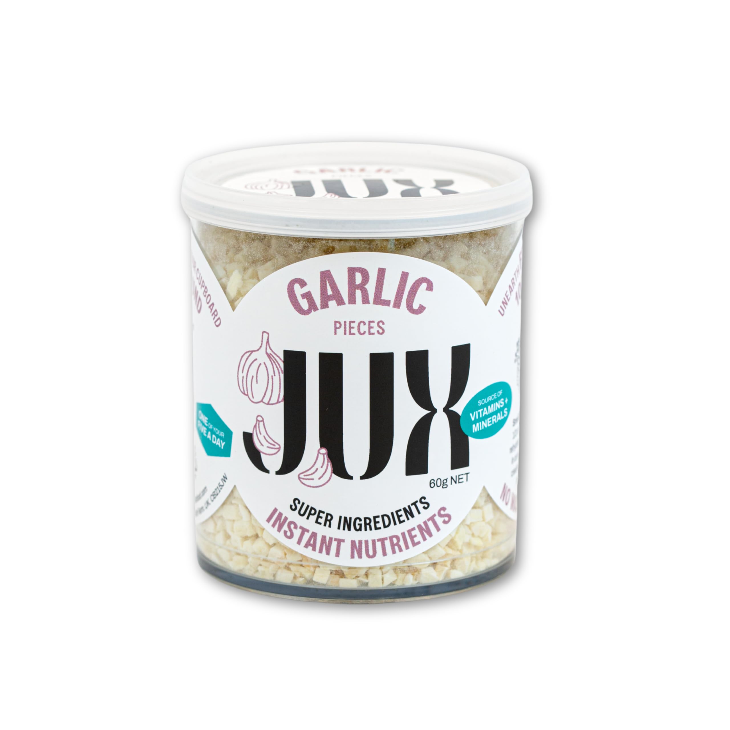 JUX Freeze-Dried Garlic | 100% Natural & Nutrient-Rich | Rehydrates Instantly for Cooking, Sauces & Garnishing | Long Shelf Life | Equals 600g of Fresh Garlic | No Additives, Vegan (60g)