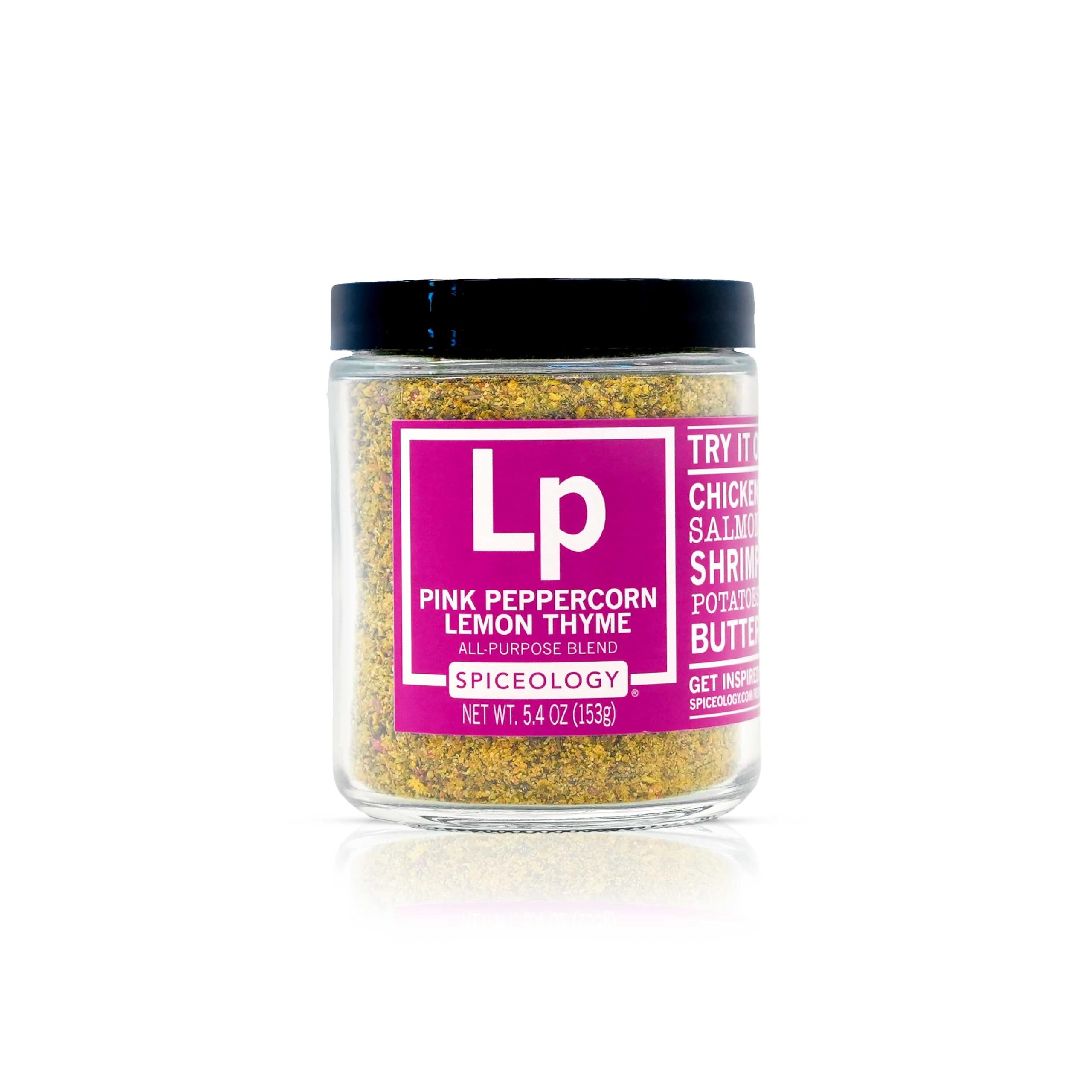 Spiceology - Pink Peppercorn Lemon Thyme - Use On: Chicken, Salmon, Shrimp, Potatoes, Butter, Vegetables, Salad Dressing - Lemon Pepper Seasoning - Vegetable Seasoning - Spices and Seasonings - 5.4 oz