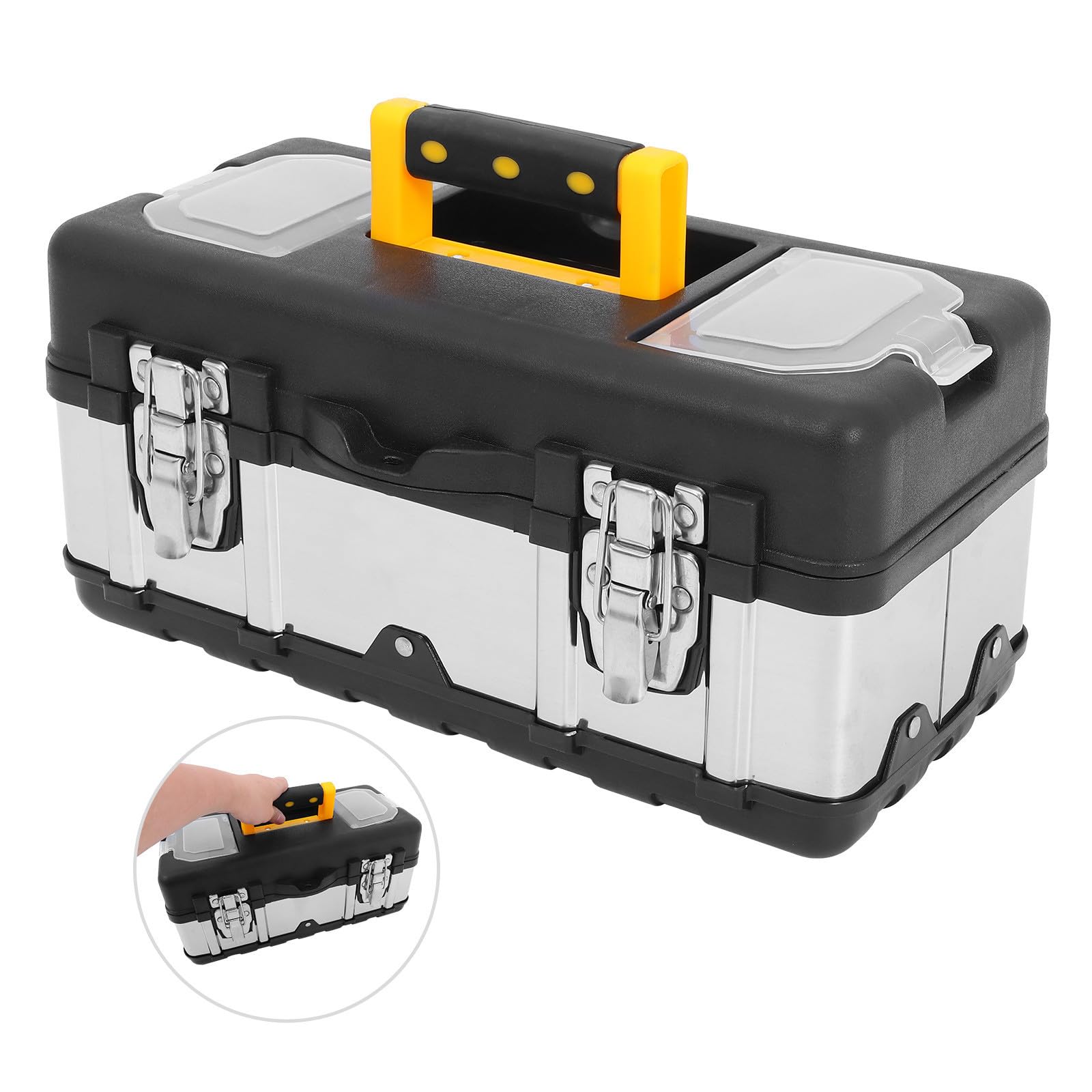 Caja de Herramientas de Mano Portátil y Bloqueable de Acero Inoxidable | Uso Profesional y Exterior, Diseño Práctico y Ligero, Formato Pequeño para Accesorios