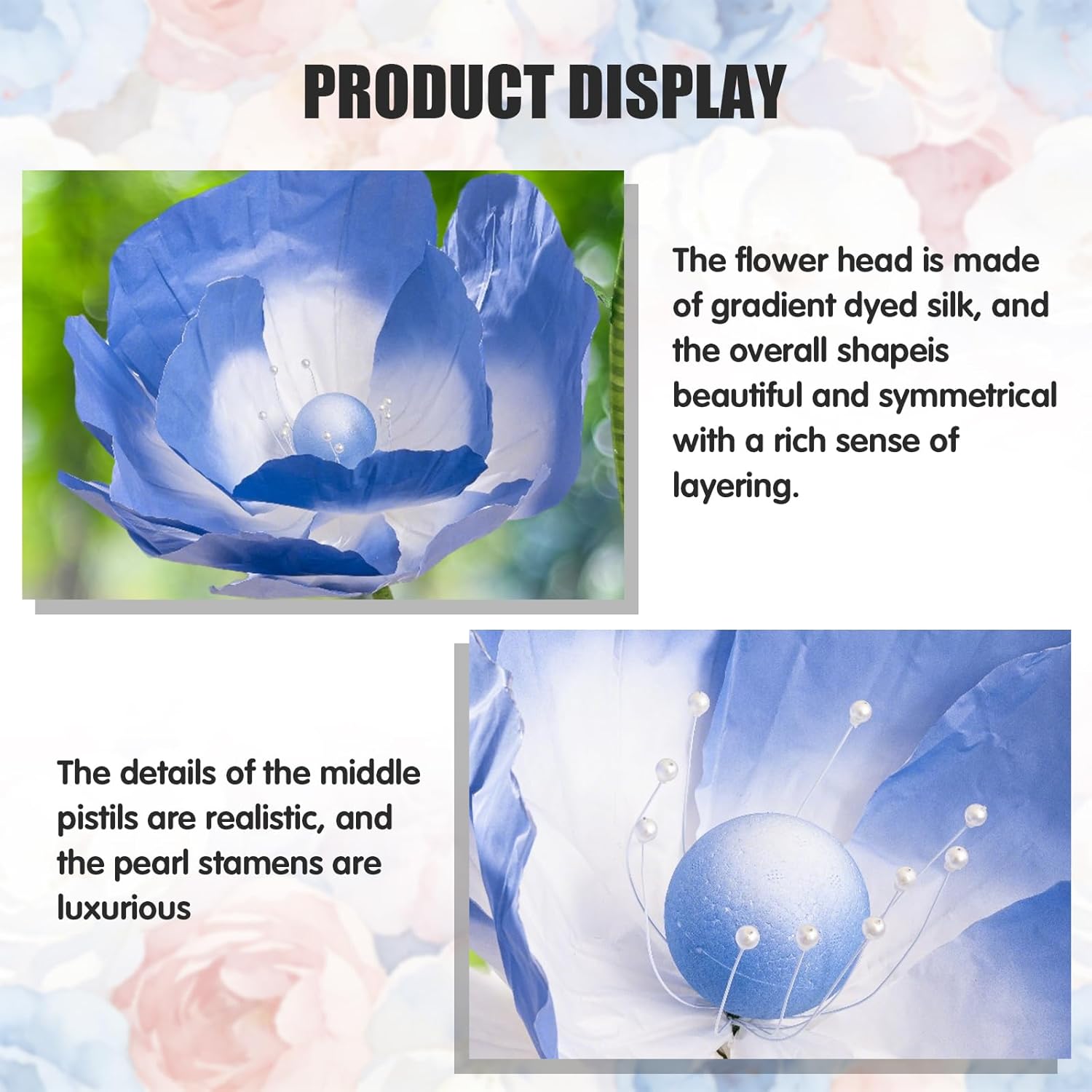 5.6 Ft Large Paper Artificial Flowers – Giant Flowers for Decoration Indoor/Outdoor Handcrafted Poppy Flowers for Garden, Wedding, Hotel, Office, Shop Window, Photography Props,Bule