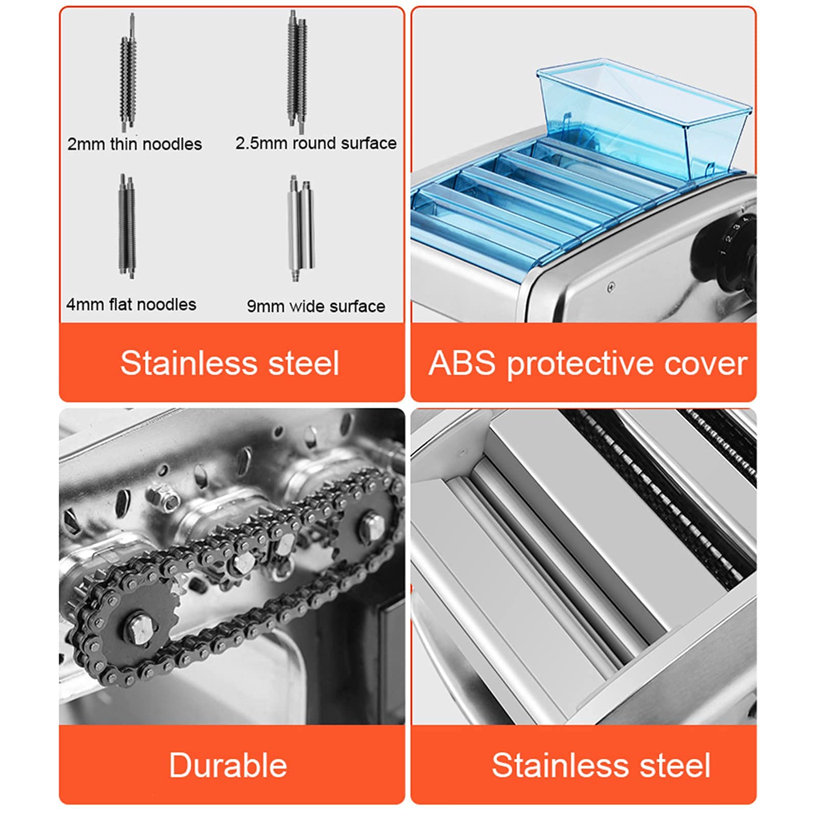 Máquina eléctrica para Hacer Pasta, máquina para Hacer Fideos, máquina para Hacer Pasta de Acero Inoxidable, máquina para Hacer Pasta, para Espaguetis, ravioles, Uso doméstico, Color Plateado, 135 W