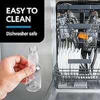 Vista 6 de IMPRESA Mini botellas de plástico de 2.5 onzas líquidas, transparentes, paquete de 50 recipientes de licor con tapas herméticas, reutilizables