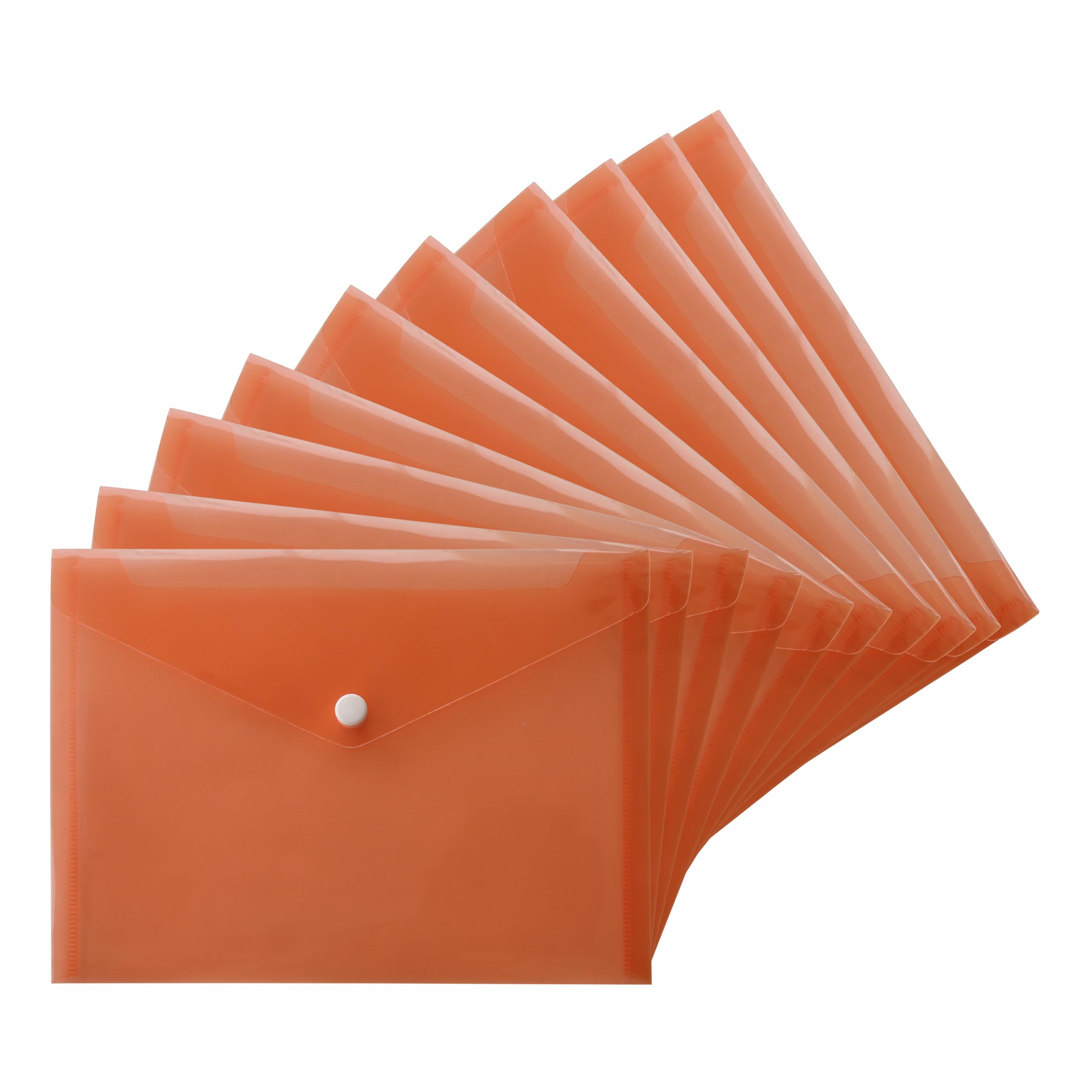 Eason Bros - Pack of 10 Plastic Wallets A4 [33 x 23cm] Waterproof Plastic Folders for Documents Orange Popper Wallet A4 with Snap Button for Home, Office, School and Travel Stationary Paper Filing
