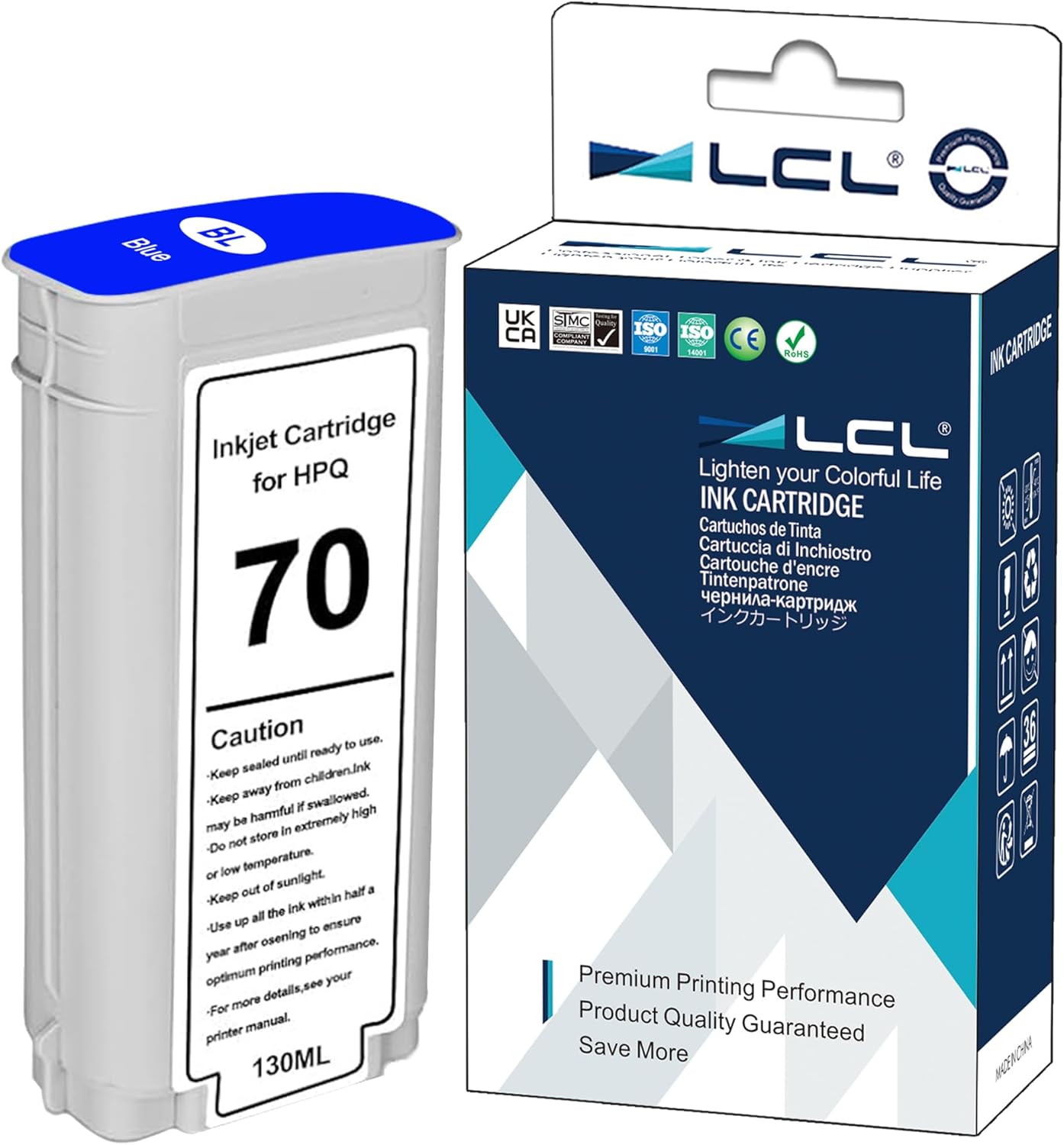 LCL Compatible Ink Cartridge Pigment Replacement for HP 70 C9458A 135ML High Yield for HP Designjet Z2100 Z3100 Z3100PS Z3200 Z3200PS Z5200 Z5400 (1-Pack Blue)