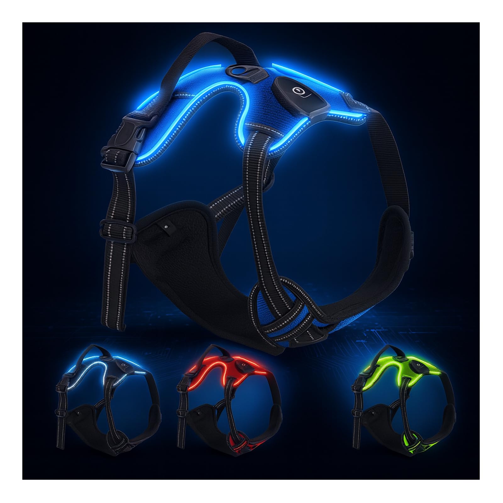 LED Dog Harness – USB Rechargeable, Reflective & Comfortable, with Sturdy Handle and Dual Leash Clips, Light-Up Safety Vest for Small, Medium & Large Dogs (Blue, S)