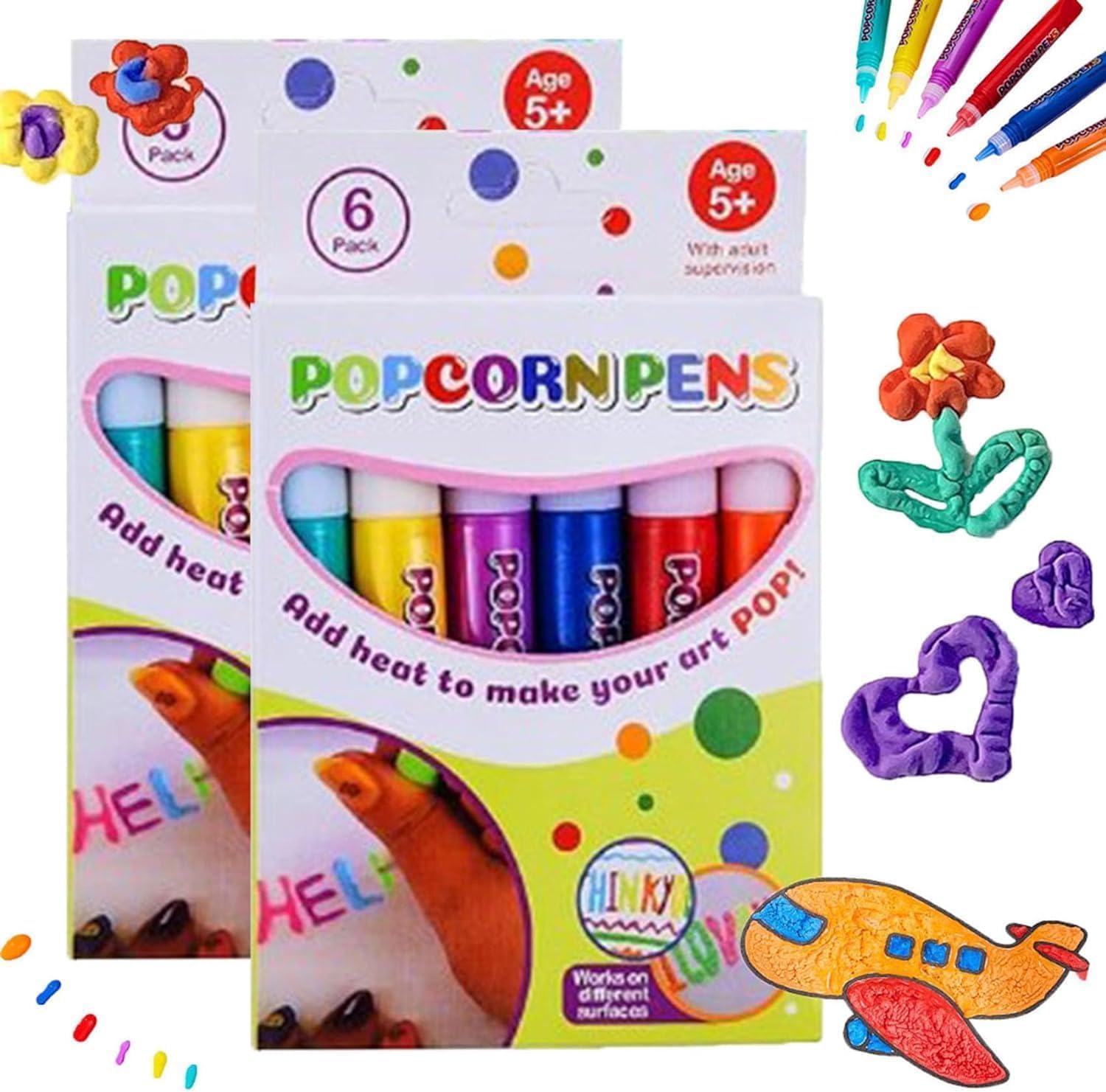 2Pack Magic Puffy Pens for Kids, DIY Bubble Popcorn Drawing Pens, Puffy