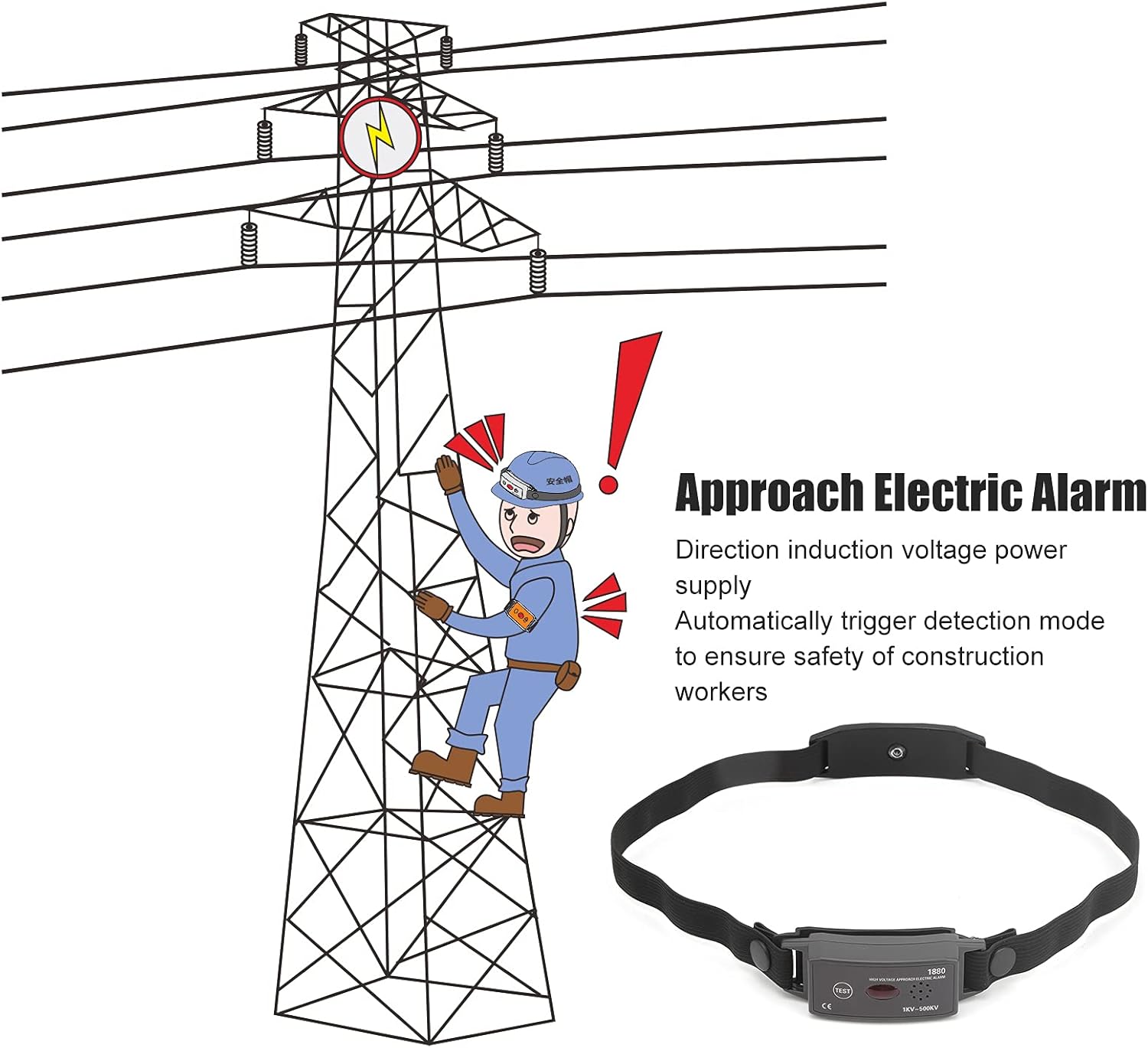 Pilipane High Voltage Detector Safety Helmet, Approach Electric Alarm, High Voltage Detector for Safety Helmet
