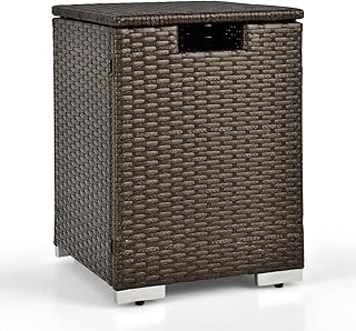 HAPPYGRILL Propane Gas Tank Cover, 2-in-1 Rattan Hideaway Propane Gas Tank Table, Storage Side Table for 20 lbs Propane Tanks, Outdoor Patio Gas Tank End Table for Propane Stoves