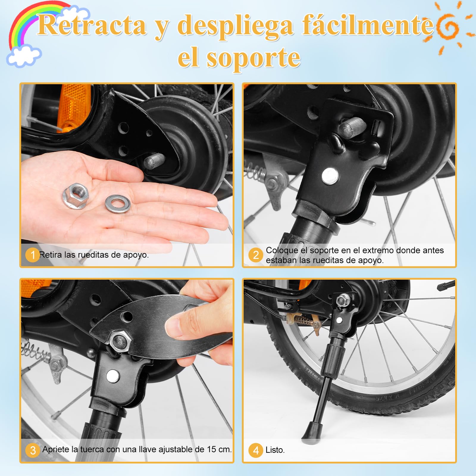 SEISSO Caballete Bicicleta 12-20 Pulgadas, Pata de Cabra Bicicleta, Soporte Retroceso con pie Goma Antideslizante, para Bicicleta de Montaña 12" 14" 16" 18" 20"