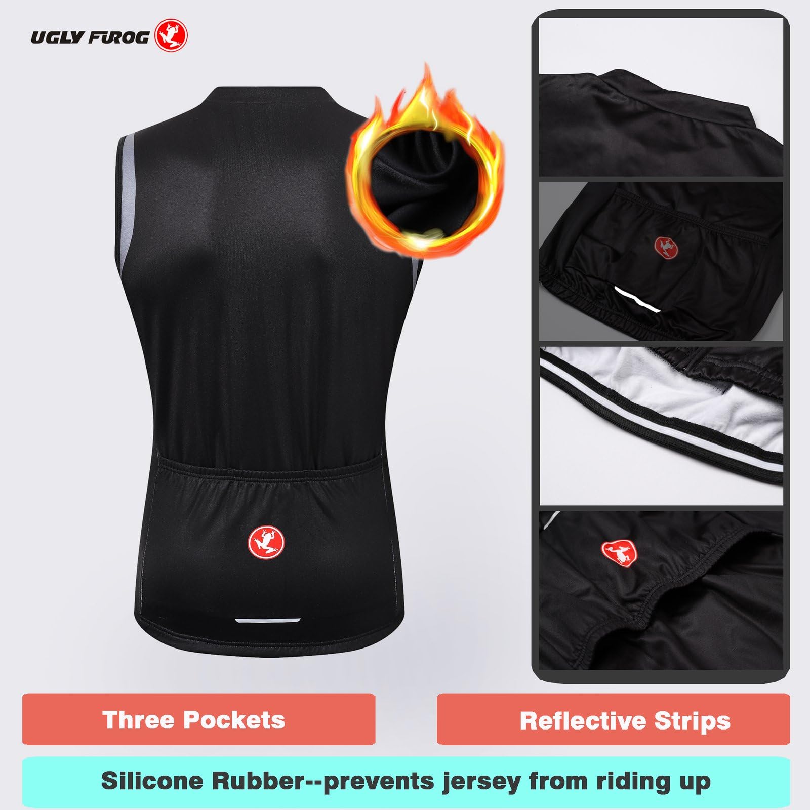 UGLY FROG Fahrradweste Winter Radwesten Herren Ärmellos Rennrad Trikot Thermo Vlies Fahrradtrikot Fahrradbekleidung Warm Schweiß MJRMH01