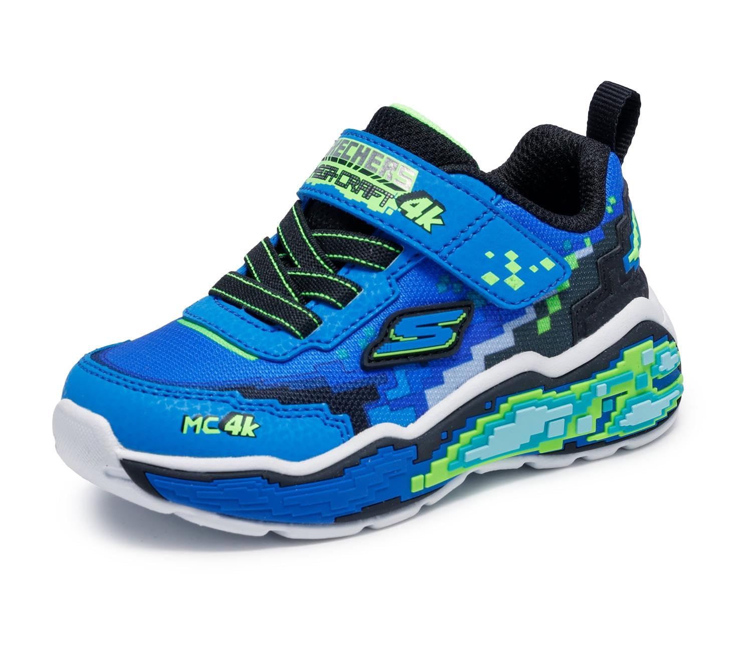 Skechers Baby Boy's Mega Scene Trainers, Blue Textile/Blue Synthetic/Black & Lime Tr, 8 UK Toddler