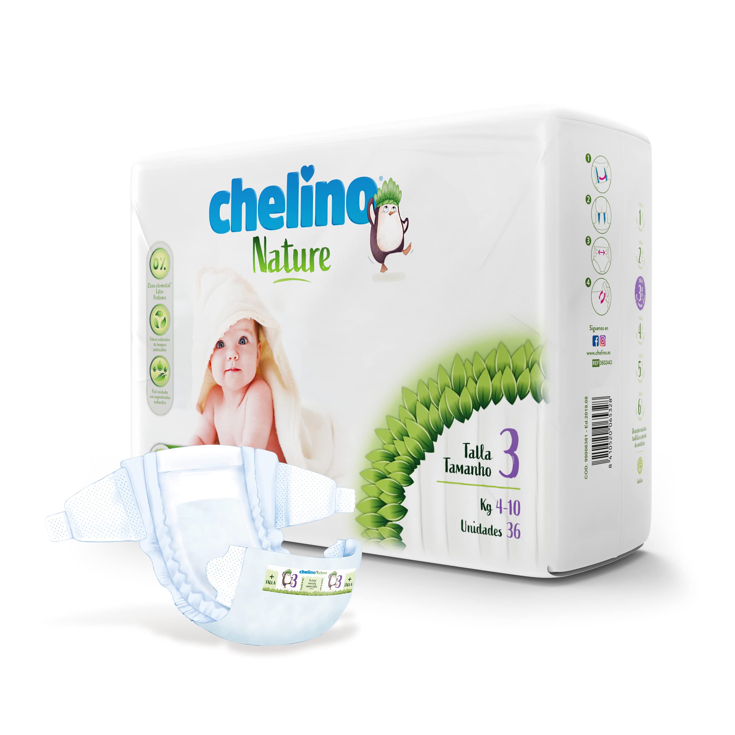 Chelino Nature Pañal Infantil Talla 3 (4-10 kg), 216 Pañales - 5