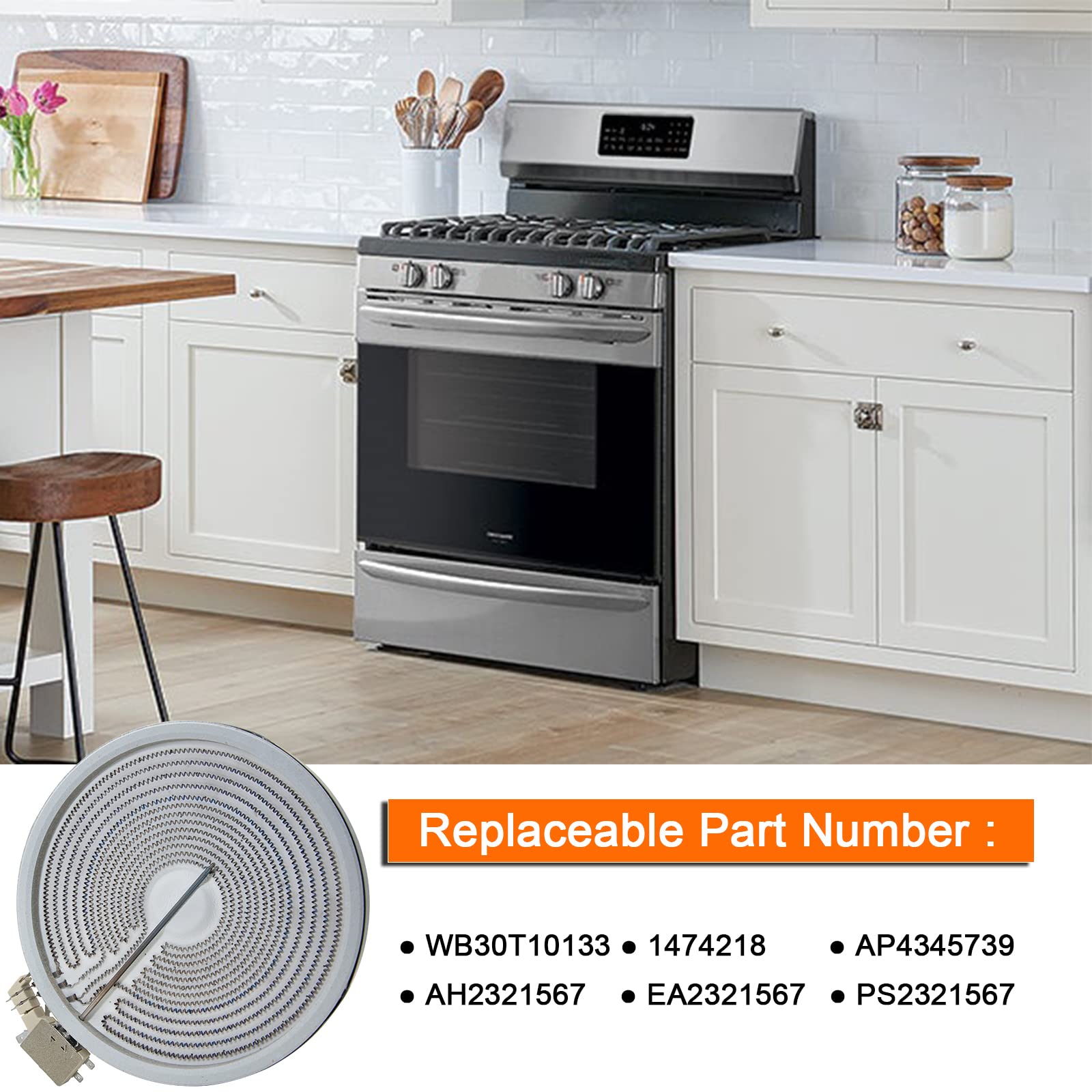 Upgraded WB30T10133 Radiant Surface Element Range 9 Inch Dual Surface Element Compatibles with GE Oven Range Cooktop Electric Stove Parts Replace 1474218 AP4345739, EA2321567, AH2321567, PS2321567
