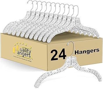 Quality Hangers Clear Hangers 24 Pack - Crystal Cut Hangers for Clothes - Durable Plastic Hanger Set - Invisible Dress Hangers for Suits - Heavy Duty Hangers - Nonslip Coat and Shirt Hangers, 17