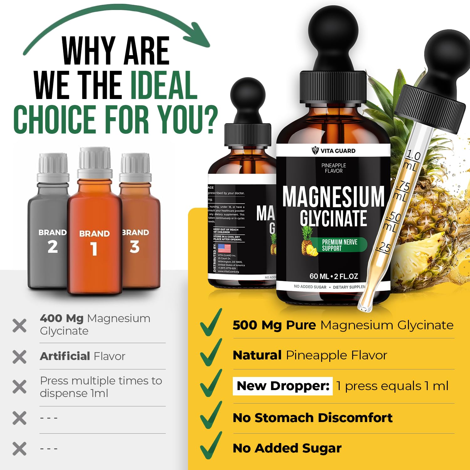 Magnesium Glycinate 500mg Liquid Drops – High Absorption Liquid Magnesium Supplement for Sleep, Calm & Muscle Recovery – Sugar-Free, Vegan, Pineapple Flavor, 60 mL — Amazon image 6
