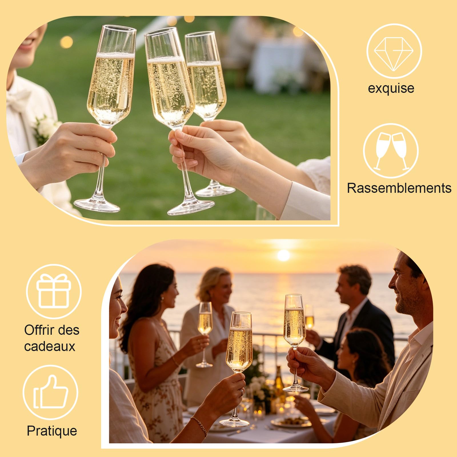 Lot de 6 flûtes à champagne élégantes de 224 g pour mariages, anniversaires et anniversaires de mariage, verres transparents parfaits pour les célébrations et les occasions spéciales