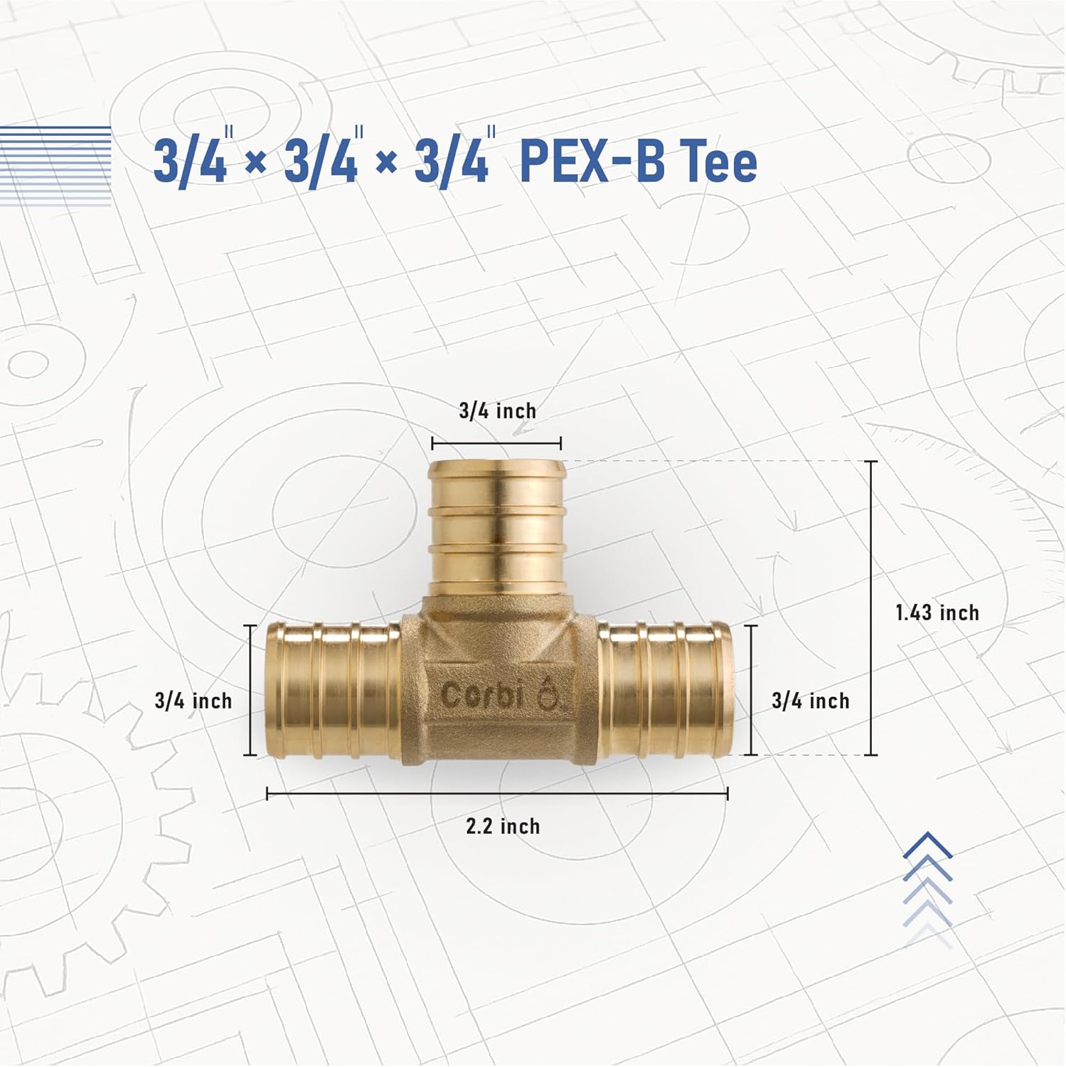3/4 INCH PEX-B Tee Fittings (12-Pack), Lead-Free Brass, Compatible with Crimp & Clamp Rings for PEX A/B/C Tubing, NSF Certified, Corrosion Resistant Connectors for Water Lines & Radiant Heating