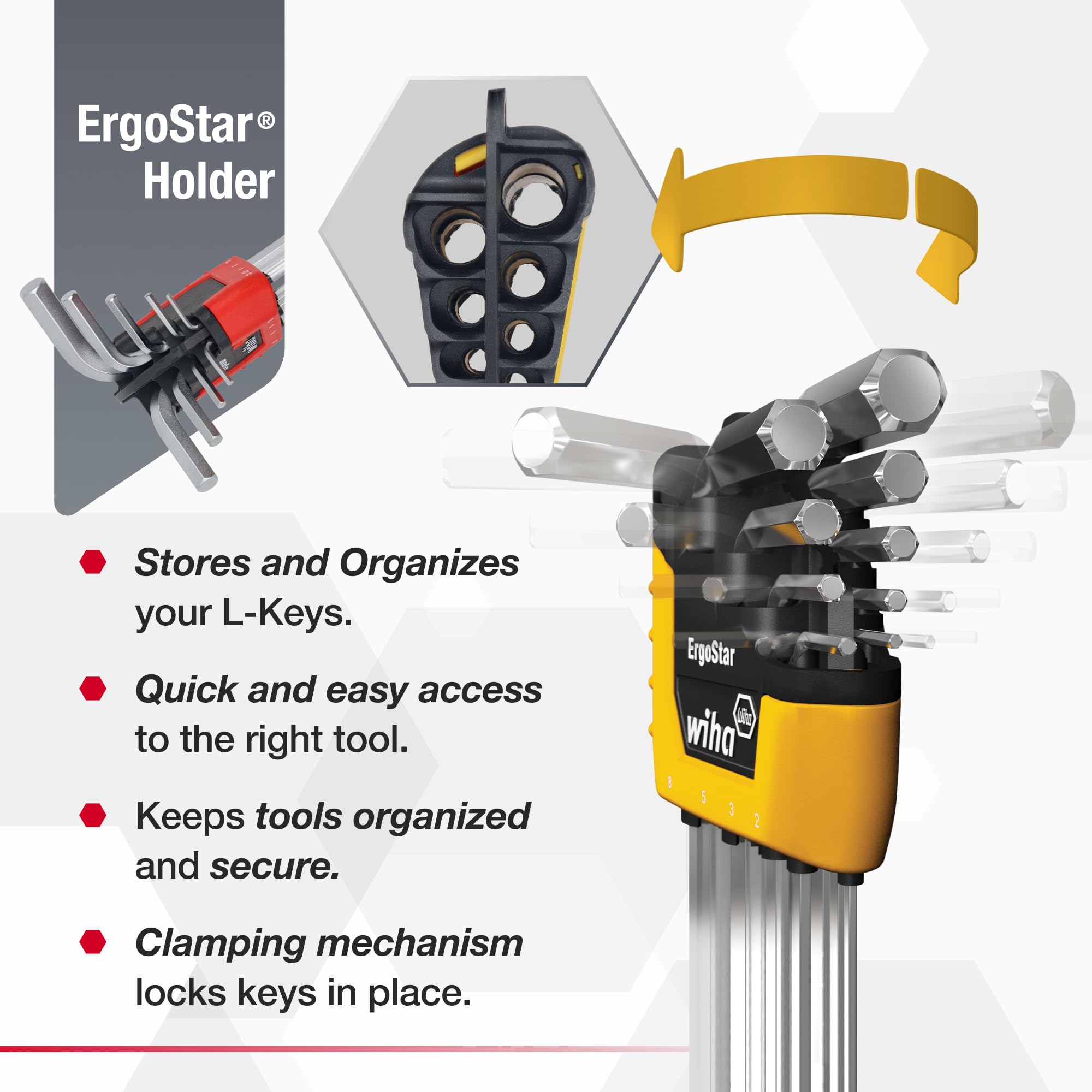 Wiha 66982 ErgoStar Kugelkopf Sechskant L-Schlüssel, Zoll und metrisch, 22-teilig