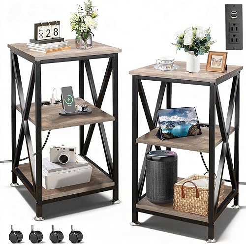 Miniatura 10 de TooCust Mesa auxiliar cuadrada con estante de almacenamiento, 16 pulgadas de profundidad x 16 pulgadas de ancho x 24 pulgadas de alto, mesa auxiliar