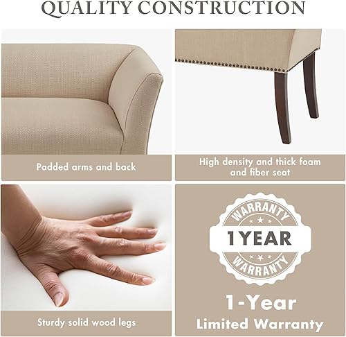 Miniatura 5 de Madison Park Welburn - Banco tapizado con respaldo, borde con clavos, acolchado, de tela moderna de mediados de siglo para dormitorio, 49.5 x 19.25