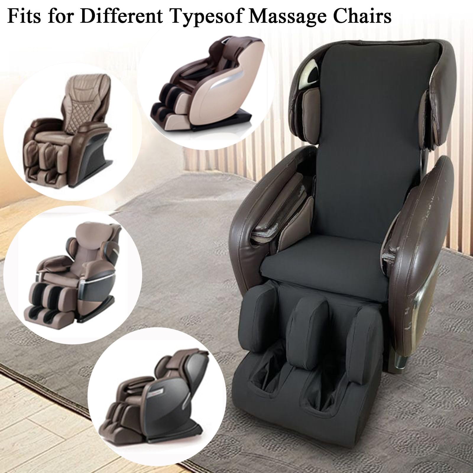 Funda para Silla de Masaje,Tejido Elástico Funda Protectora para Silla de Masaje Shiatsu de Cuerpo Completo Lavable Cubierta Polvo de Repuesto para Sillón de Masaje(Black)