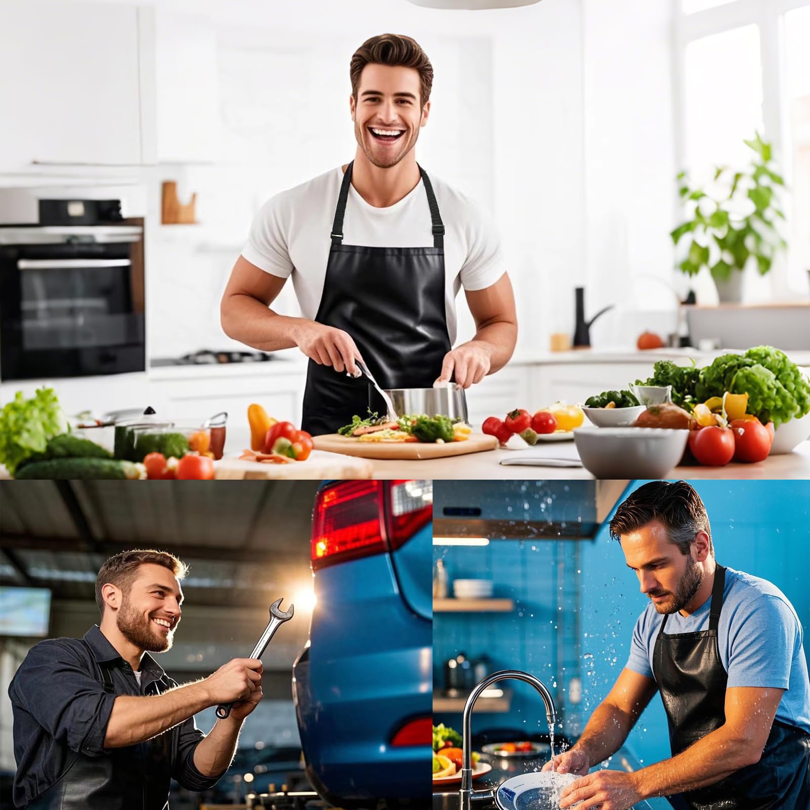 Lot de 2 tabliers de cuisine imperméables en caoutchouc vinyle de 93 cm pour lave-vaisselle, laboratoire, boucher, cuisine, tablier de chef noir, pour homme/femme, tablier de chef robuste