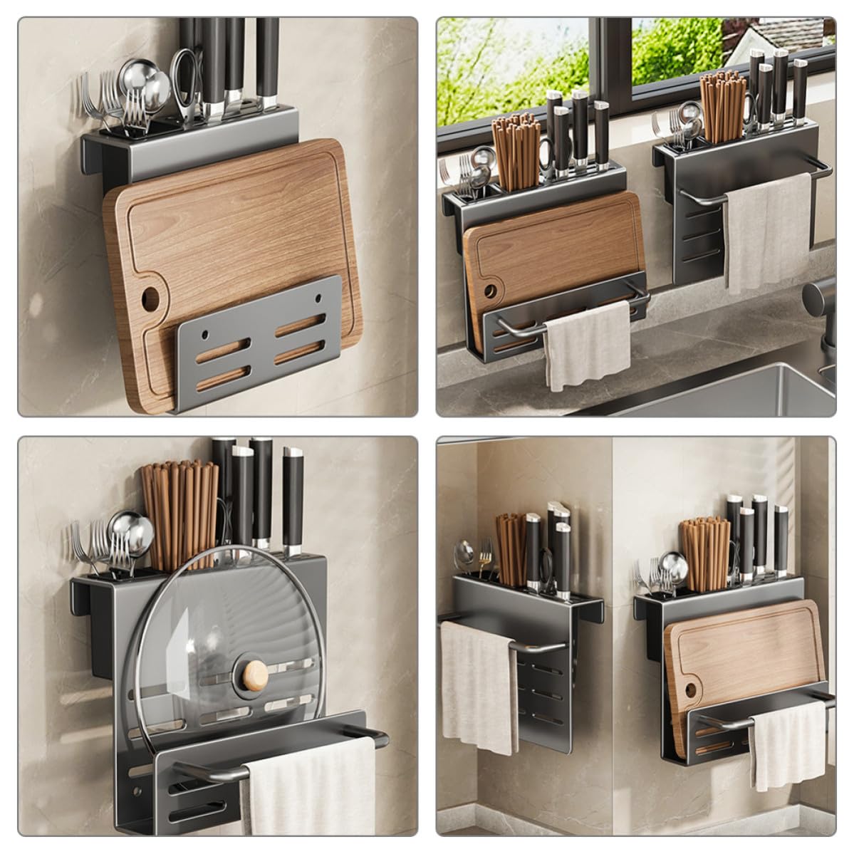 Küchenwand Wandmontierbar Rostfrei Besteckhalter aus Kohlenstoffstahl Multifunktional für Besteck und Kochutensilien für Küchenaufbewahrung und Dekoration