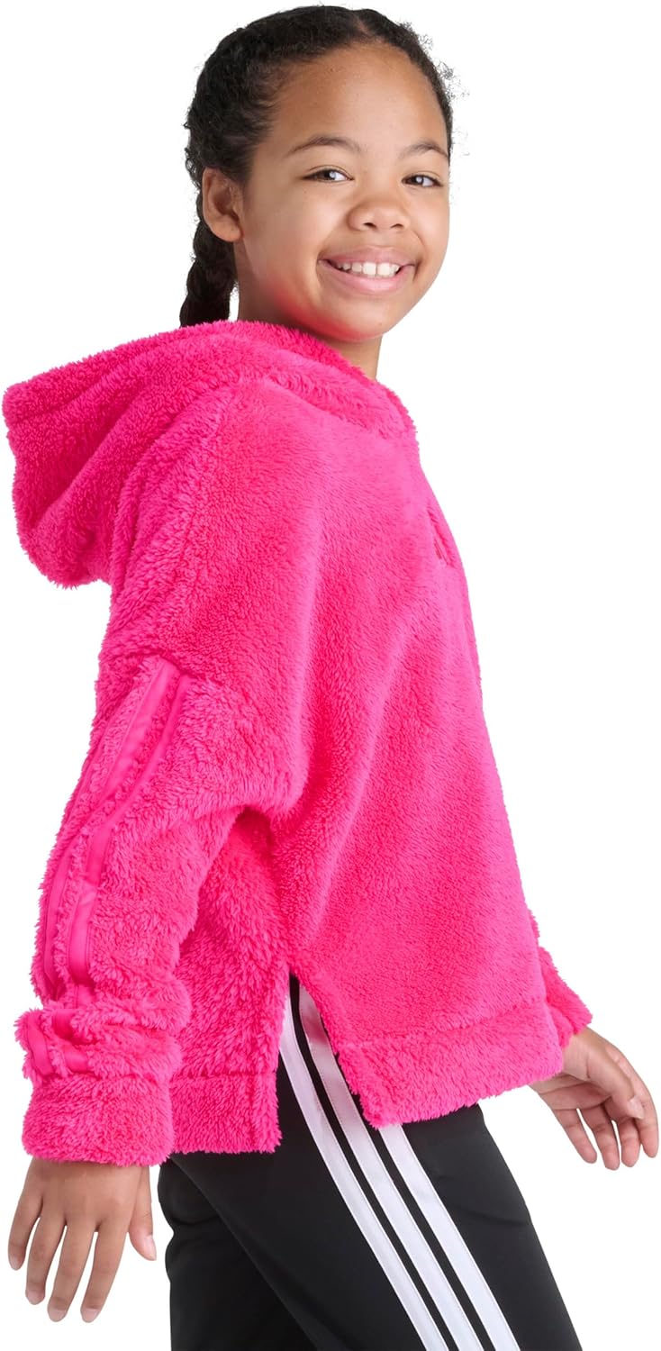 adidas girls 3-stripes Sherpa Hooded Pullover (Big Kid) - Image 2