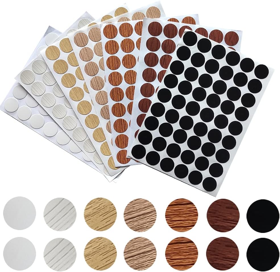 21mm PVC Screw Hole Cover Cap 378pcs Wood Grain Furniture Stickers