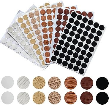 Adhesive Screw Stickers, Dustproof Screw Hole Sticker, 21mm PVC Cover Caps, 7 Colors 378pcs Waterproof Wood Textured Cover for Cabinets Wardrobe Bookcase Desk Furniture Wall Screws Cam Locks Repairing