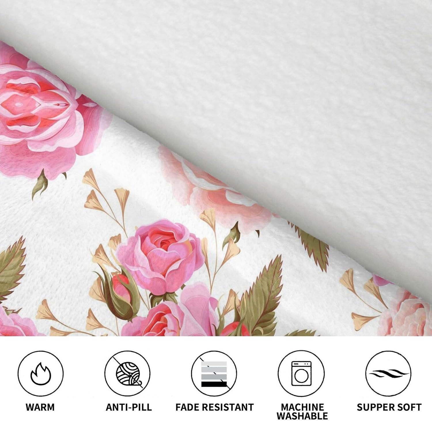 MUSM Rose Flower Print Blanket Hoodie Fleece Sweatshirt Blanket With Sleeves And Pockets