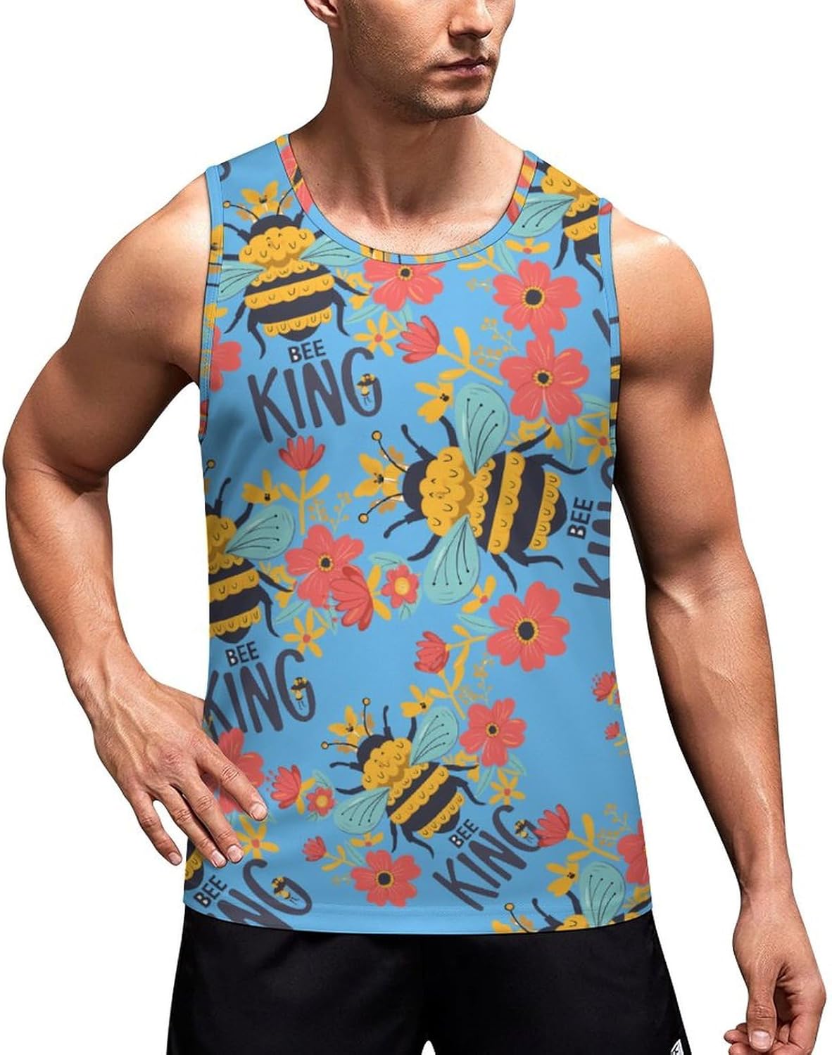 Bee King Cute Men's Tank Top Sleeveless Muscle Shirts Vest Beach T Shirts for Workout Gym