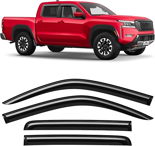 Voron Glass Protectores de lluvia extra duraderos con cinta adhesiva para Nissan Frontier 2022-2026 Crew Cab, deflectores de ventana, viseras de