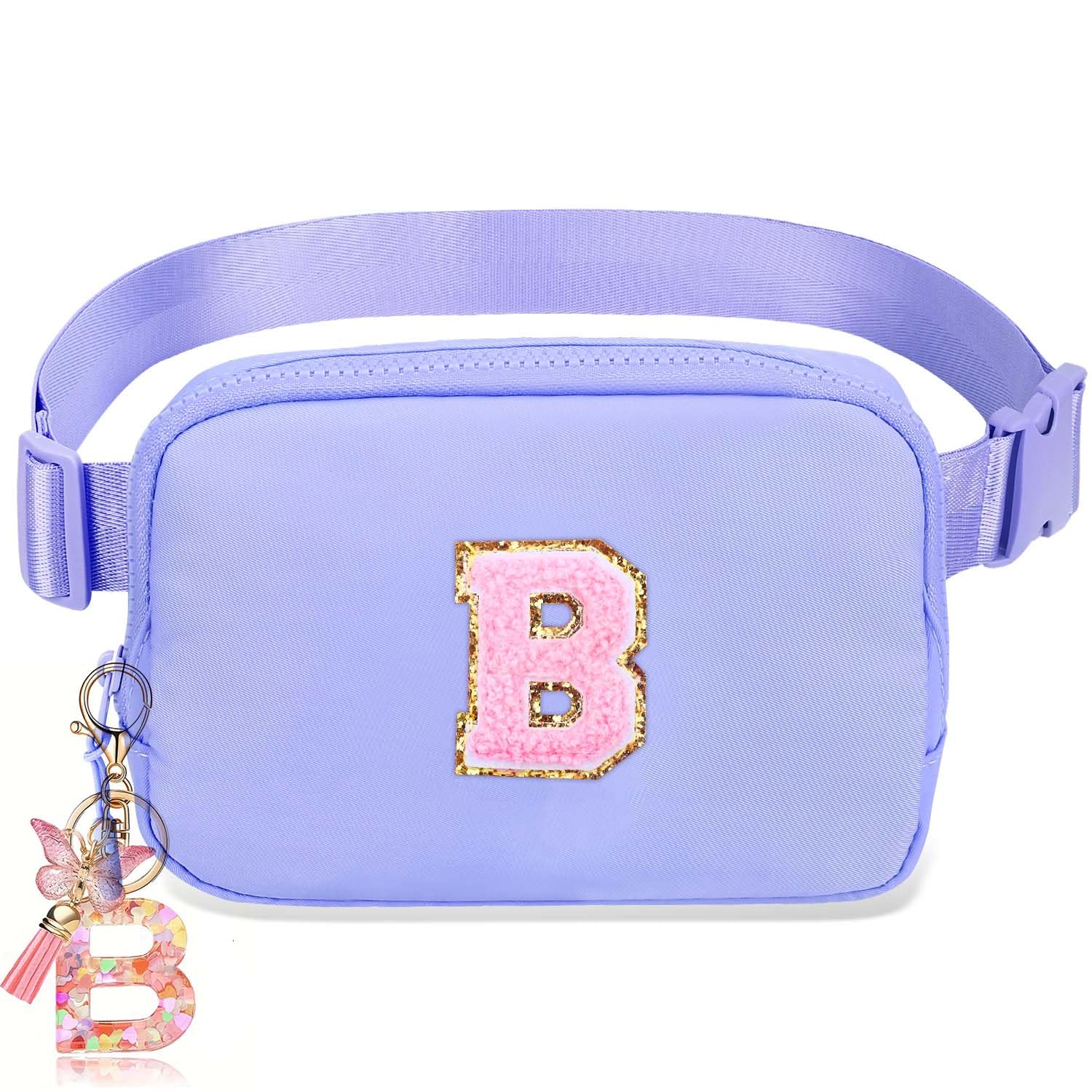 Belt Bag for Girls Gifts - Birthday Gifts for Women, Personalized Gifts for Mom Freind Sister Teacher, Graduation GiftsInitial Crossbody Bag Belt Bag for Women Lavender Purple B