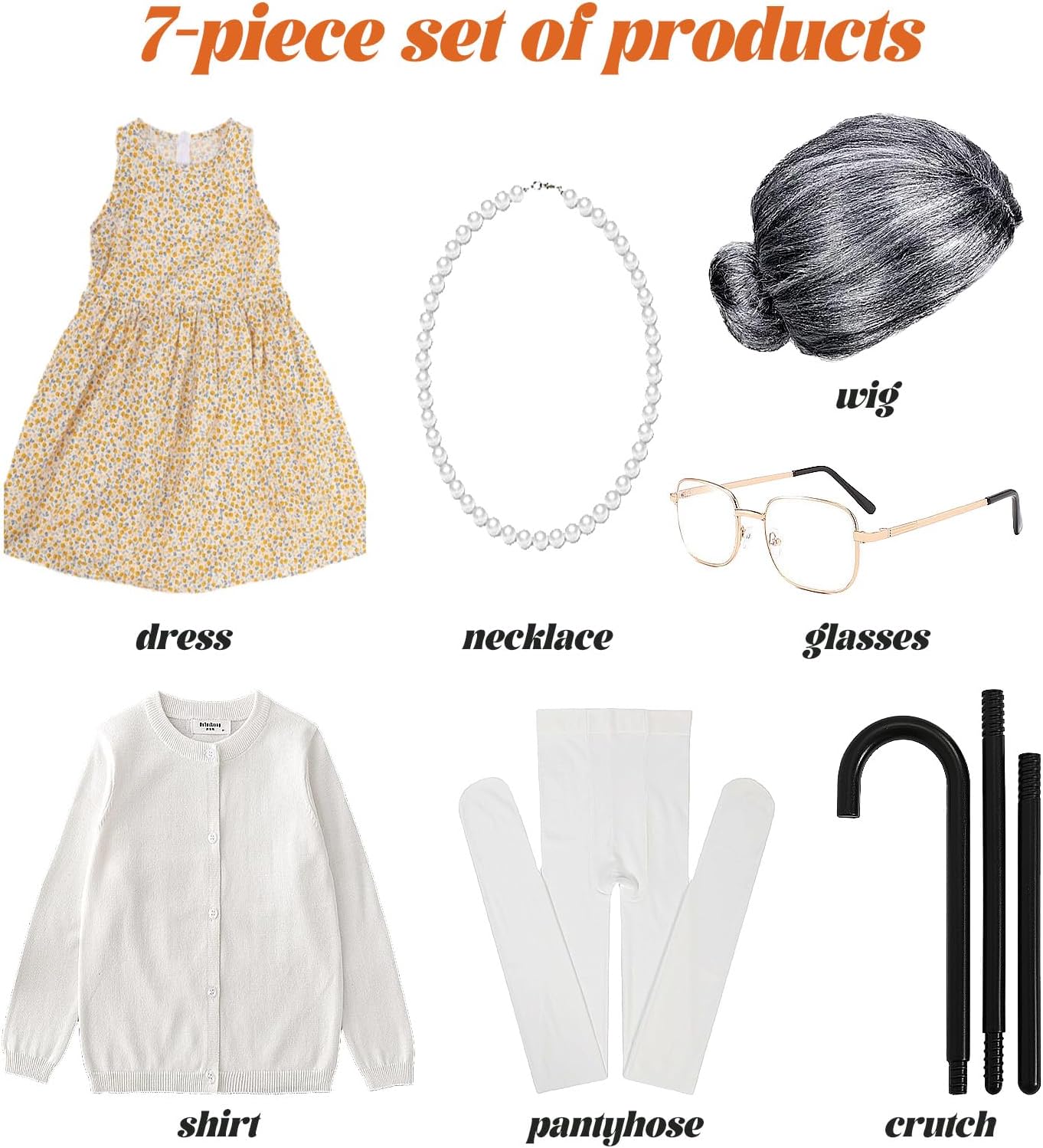 nezababy Kids Old Lady Costume for Girls 100 Days of School Grandma Wig Dress Sweater Granny Dress Up Outfit Cosplay - Image 4