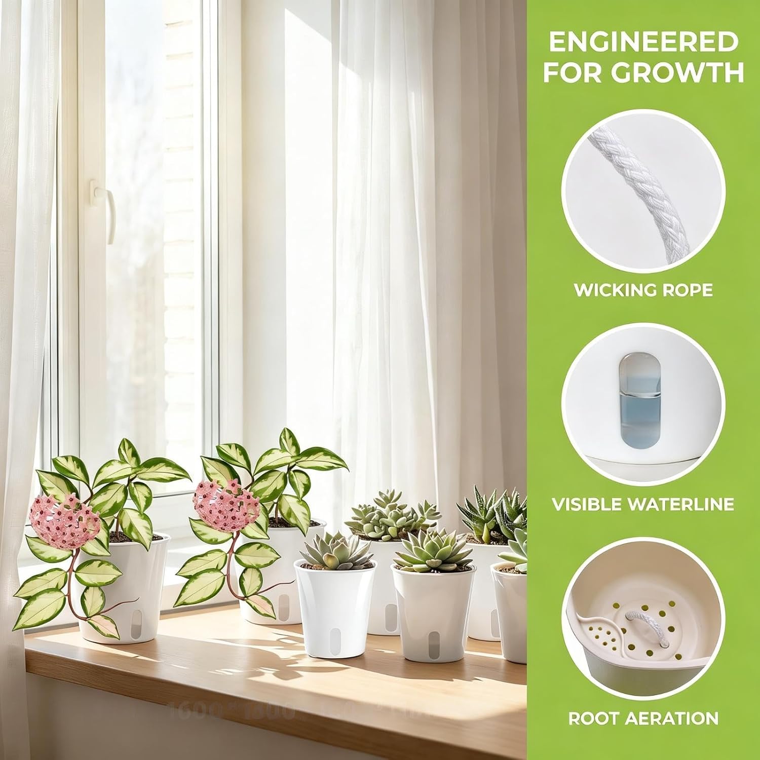 8 Pack 4" Mini Self Watering Pots for Indoor Plants, Small Clear Plastic Planters, Plant Watering Cups with Level Indicator Vents & Drainage Holes, Wick, for Seedlings, Cuttings, Herbs (8, 4 Inch)