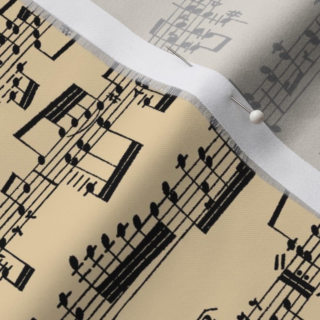 Spoonflower Fabric - Music Tan Small Musical Notes Symphony Orchestra Printed on Organic Cotton Sateen Fabric by The Yard - Sewing Quilting Apparel Home Decor