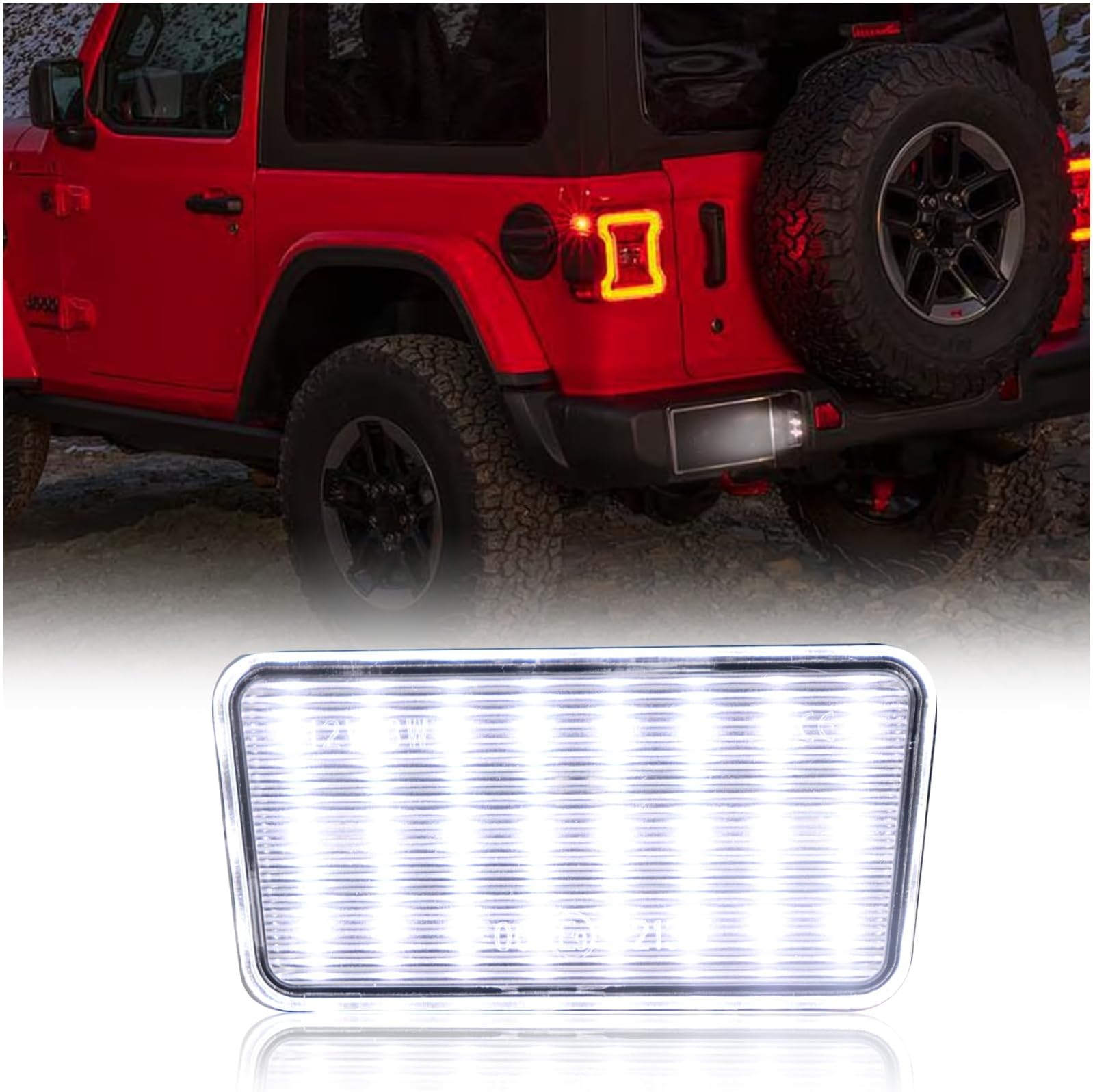 Full LED License Plate Light Tag Lamp Assembly Compatible with Jeep Wrangler JL 2018-2023 White light 1-Piece Replacement
