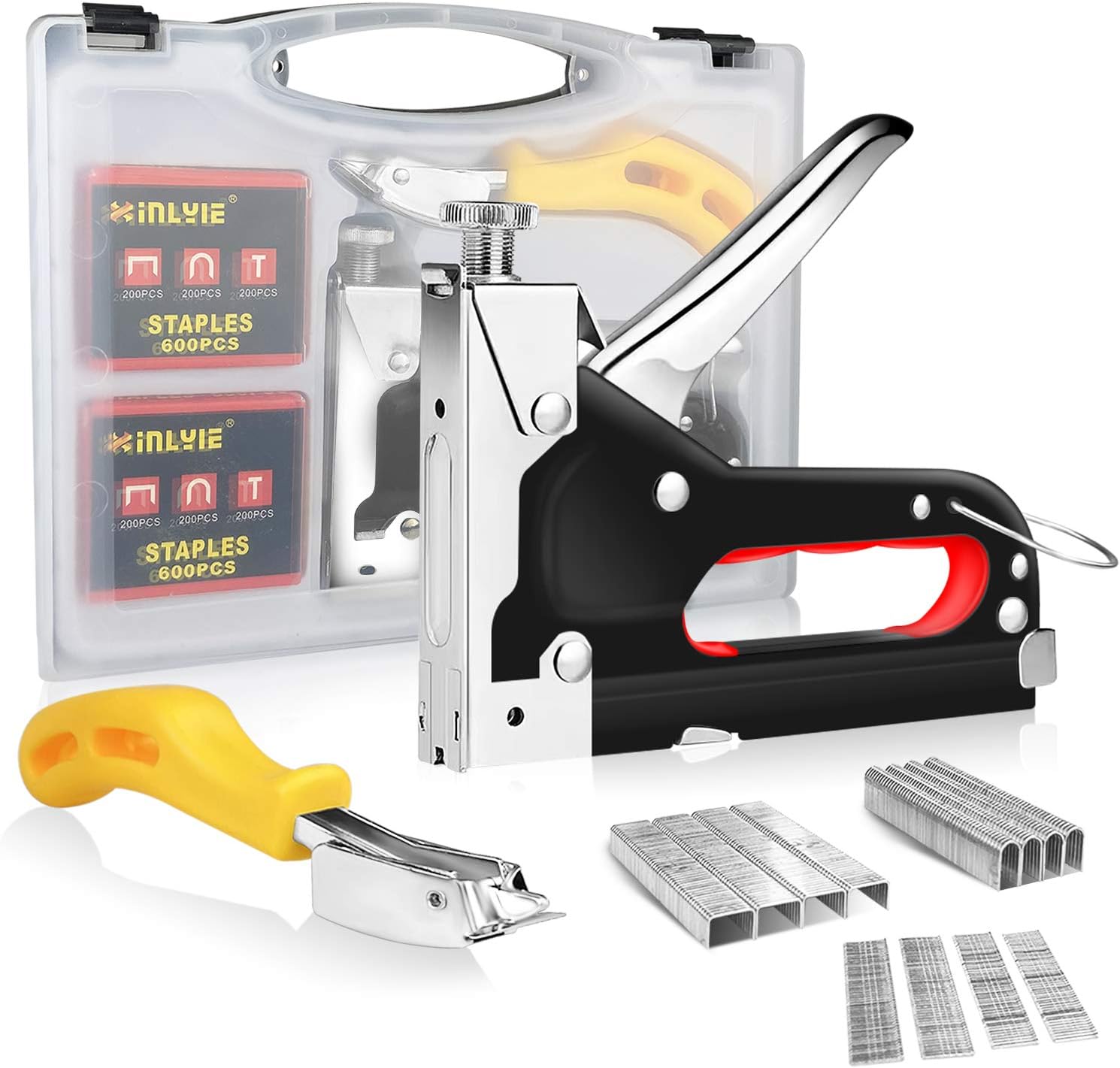 Staple Gun with Staples, AtfArt Manual Staplers with Staple Remover and 1200 Staples Portable Staple Gun with Case Upholstery Staple Gun for Wood Crafts Carpet Christmas Lights Wire Cable : Office Products