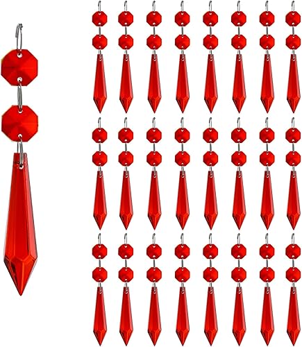 Miniatura 2 de HDCRYSTALGIFTS Candelabro de carámbano de cristal rojo de 2.165 in con dos cuentas, piezas de candelabro, paquete de 25