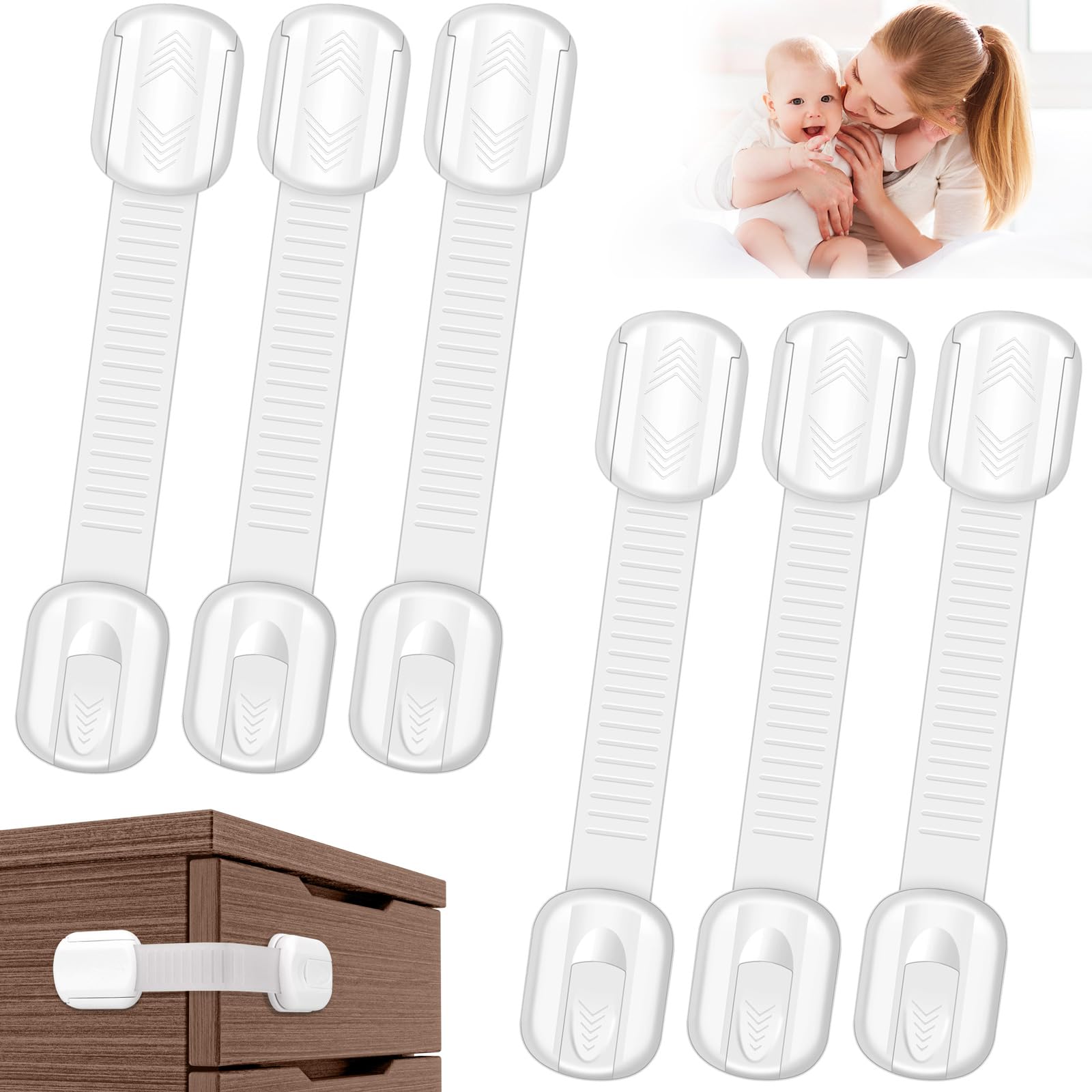 Kimsky Kit 6 Bambini Chiusure Sicurezza per Armadietto, Sicurezza Cassetti Bambini per Armadietto, Cassetto, Frigorifero, Blocca Cassetti per bambini, Nessuna perforazione con adesivo forte, Bianca