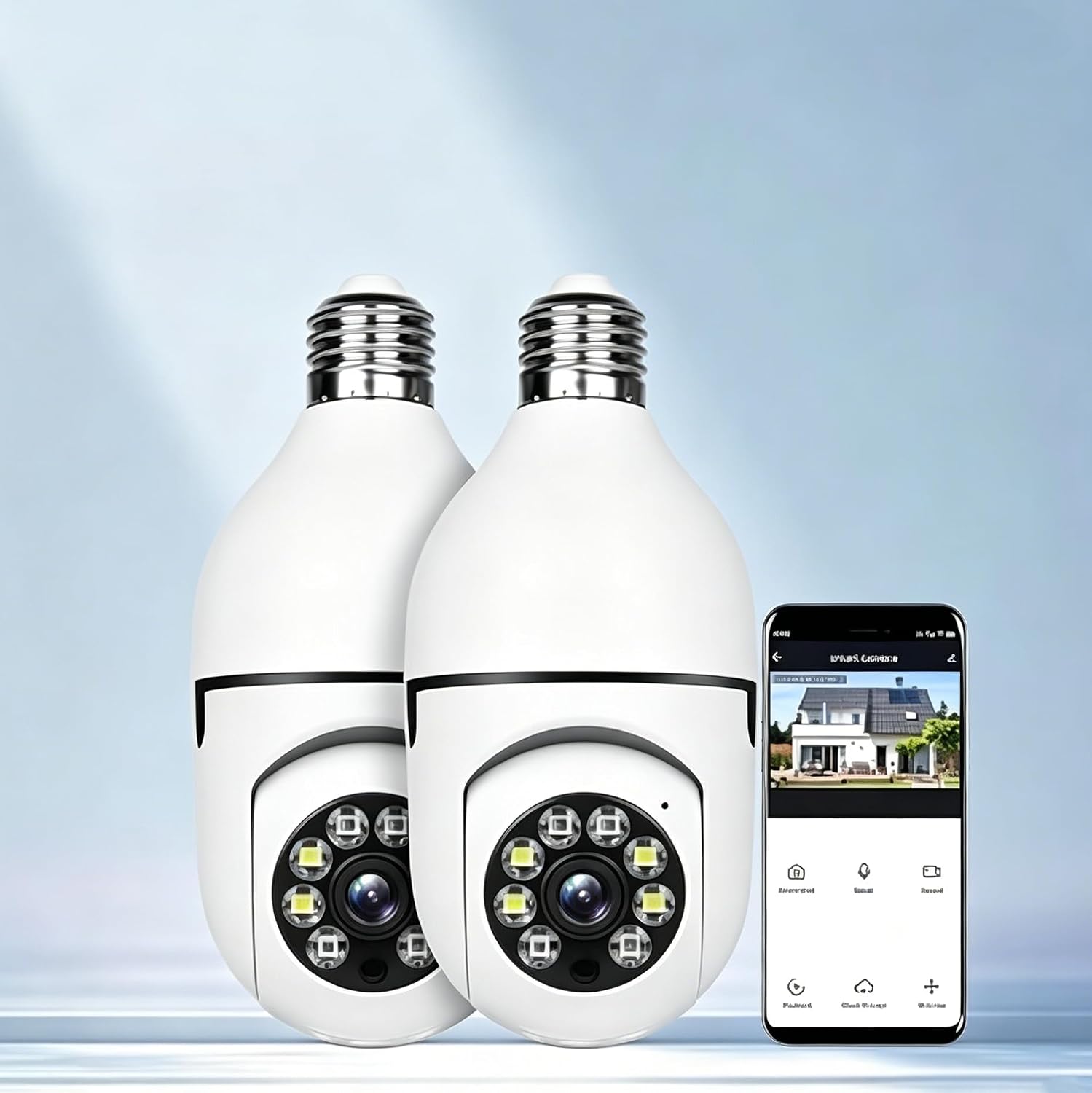 Light Bulb Security Camera, 1080P HD Night Vision Outdoor Indoor Camera – 360° Pan/ 90°Tilt, 2-Way Audio, Motion Detection Siren Alarm, E27 Bulb Base/White