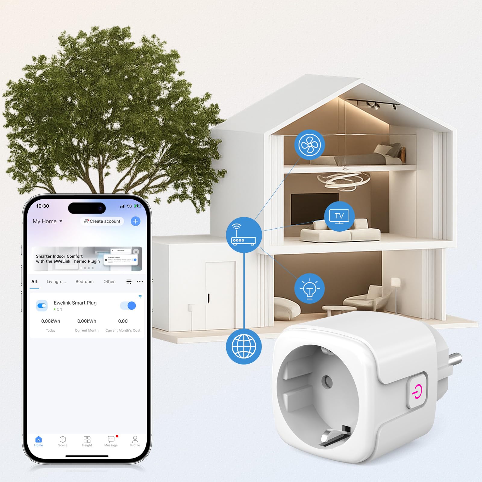 SURFOU Enchufe Inteligente WiFi 2.4GHz, Smart Plug 16A Compatible con Alexa y Google Home, Control por Voz y APP, Temporizador Programable, Ahorro Energético, Sin Hub Necesario