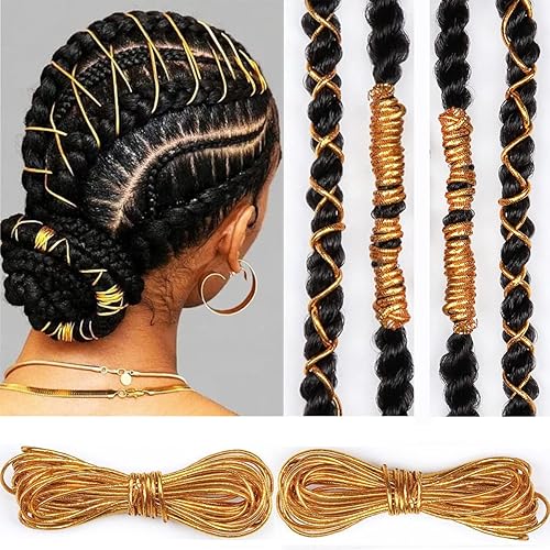 Accesorios para el cabello de trenzas doradas con rastas, 2 piezas de 16.4 pies para decoración de trenzado del cabello, estilo brillante elástico,