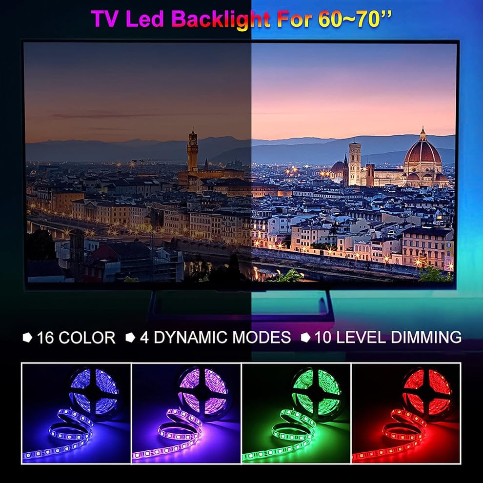 Image of RGB LED Strip Lights 3 Meter with Remote Control | USB Powered Multi-Color LED Light Strip | Waterproof Mood Lights for TV, Bedroom, Gaming Setup, Home Decoration & Party Decor