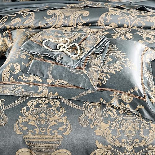 Miniatura 4 de FXJ Bedding Set King Size Silk, Gold Double Duvet Covers Set, Bedding Set King Size Grey Luxury Double Duvet Covers Set Silk Cotton Double Bed Twin